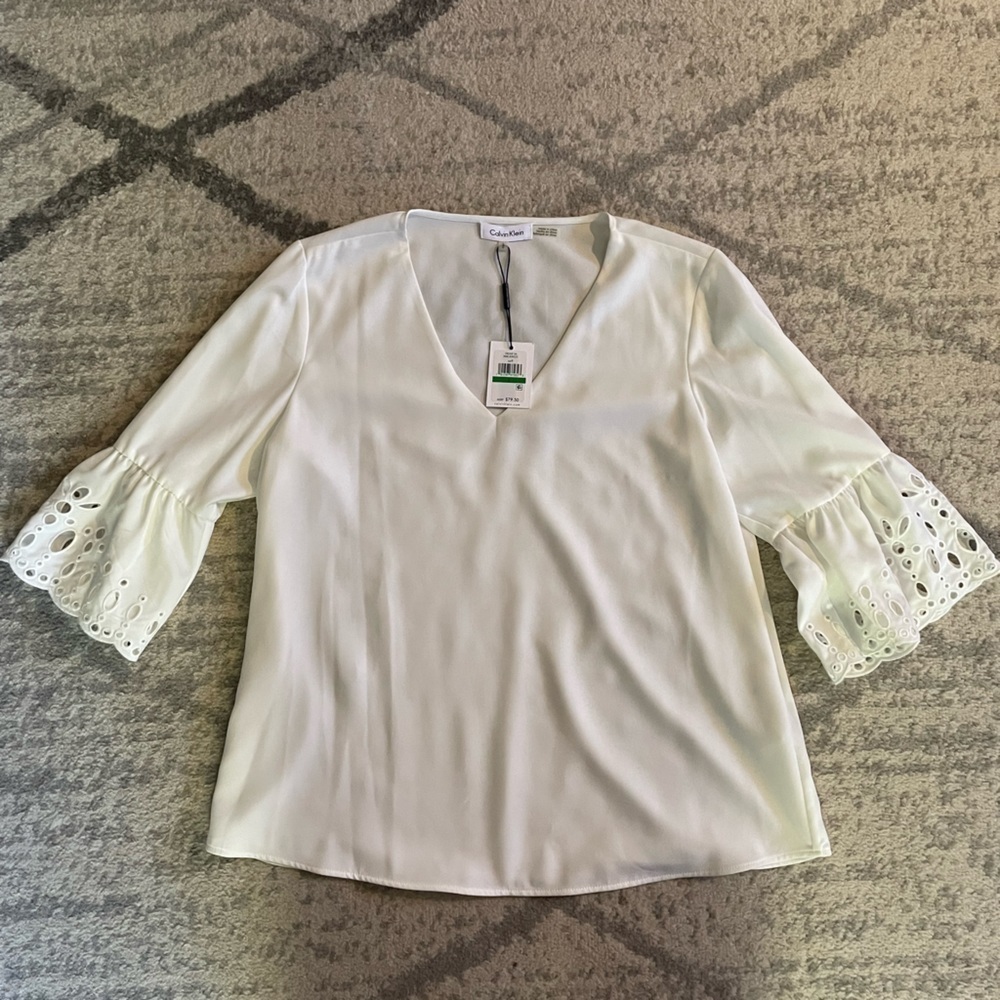 NWT Calvin Klein White Bell Sleeve Blouse